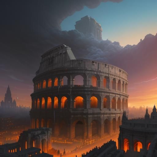 Mystical Colosseum in Sprawling Ancient Cityscape
