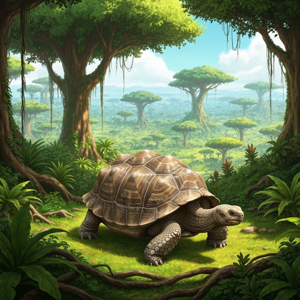 Giant Tortoise in a Vibrant Landscape