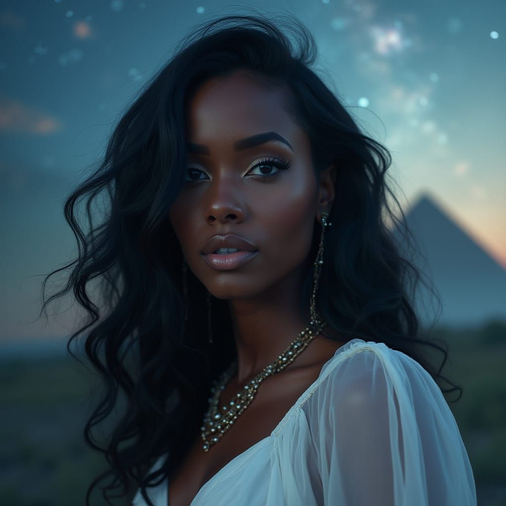 Regal Goddess in Ethereal Cosmic Landscape