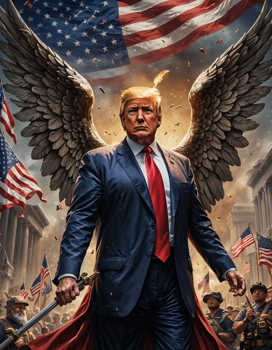 Patriotic Portrait of Donald Trump as Fantasy Art