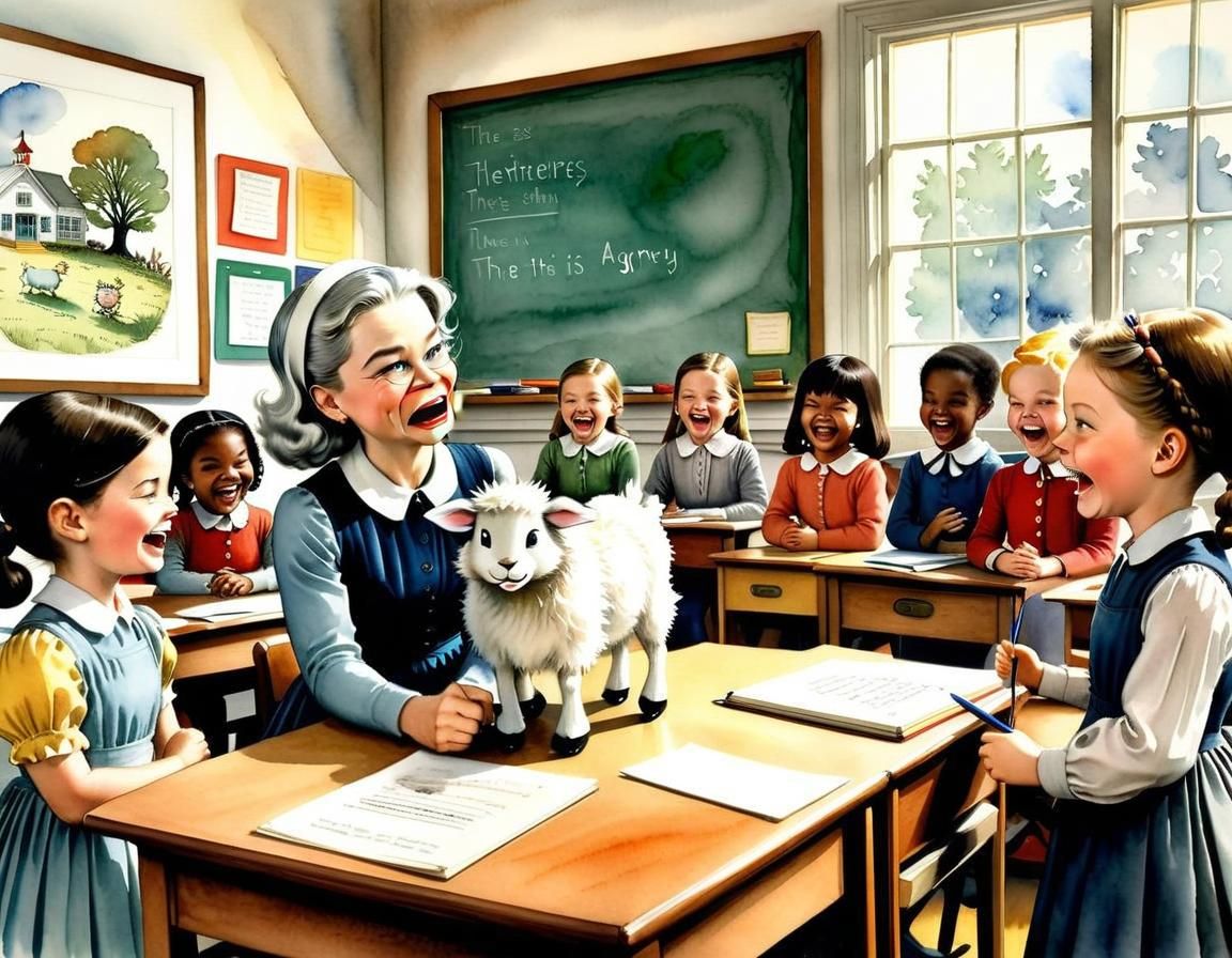 Angry Teacher in Classroom as Watercolor Illustration