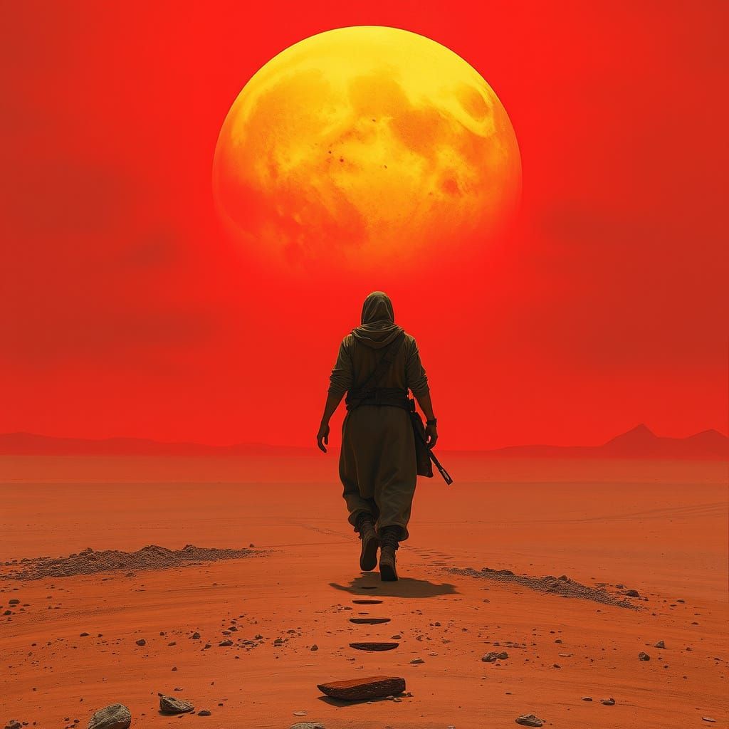 Red Desert Walker in Concept Art Style