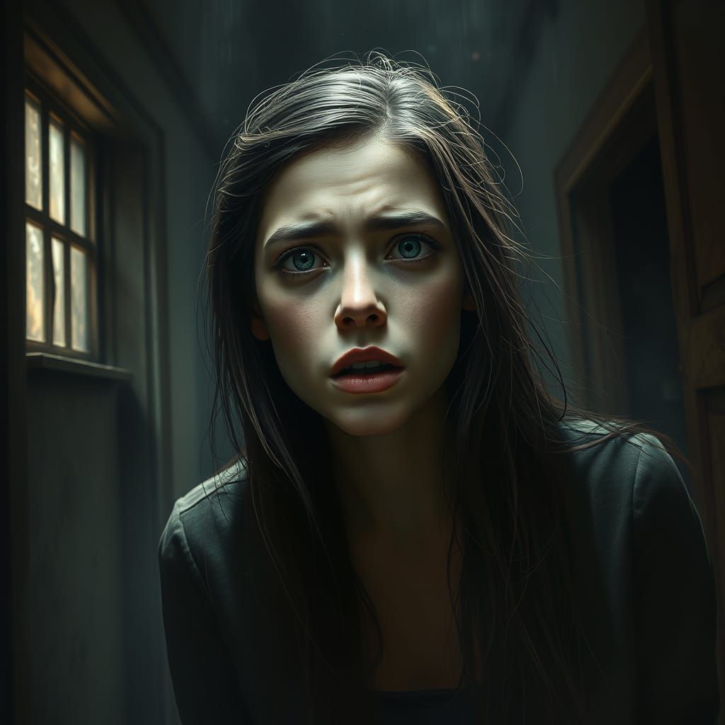 Fearful Woman Trapped in Haunted House with Killer