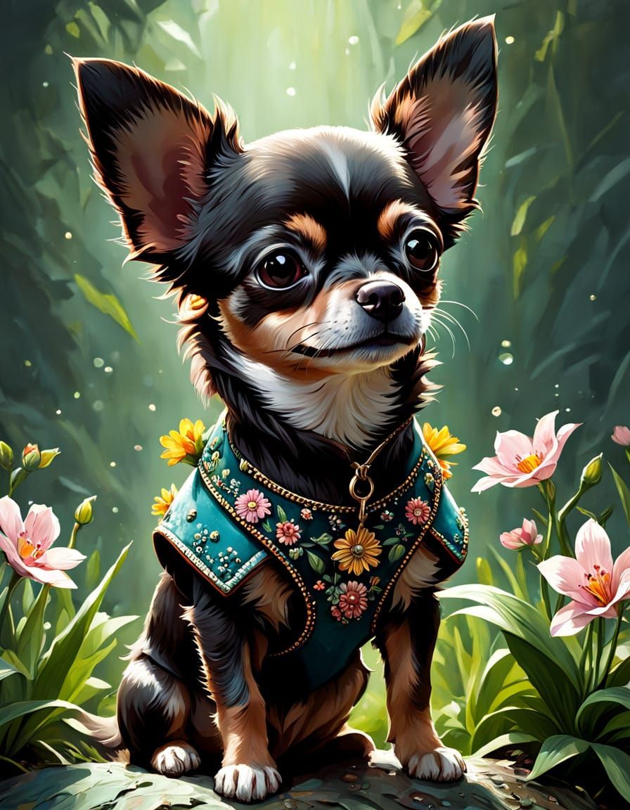 Whimsical Digital Painting of Adorable Dark Brown Chihuahua ...