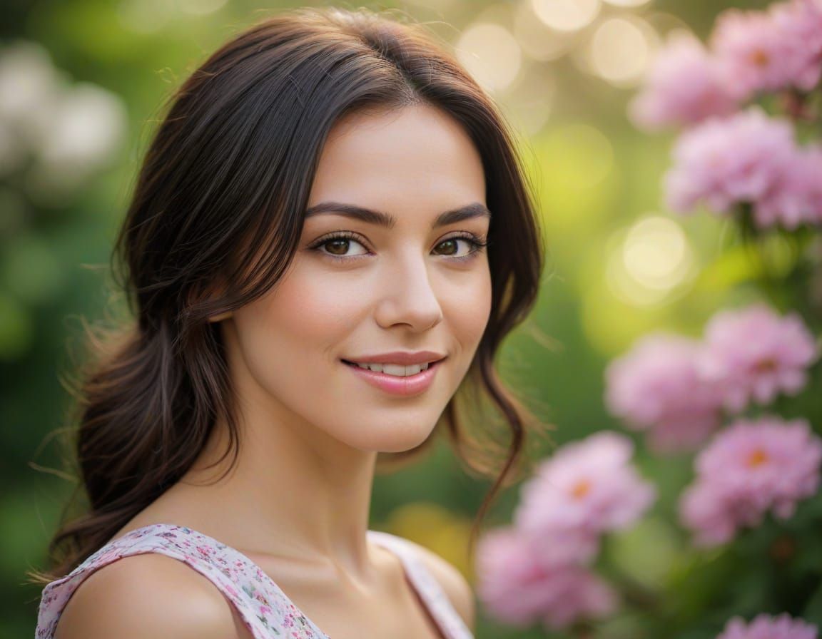 Woman in Flower Garden with Dreamy Bokeh
