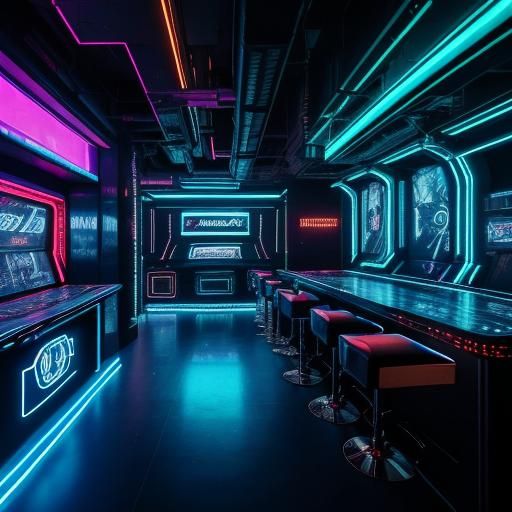 Cyberpunk Penthouse with Arcade and Neon Lights