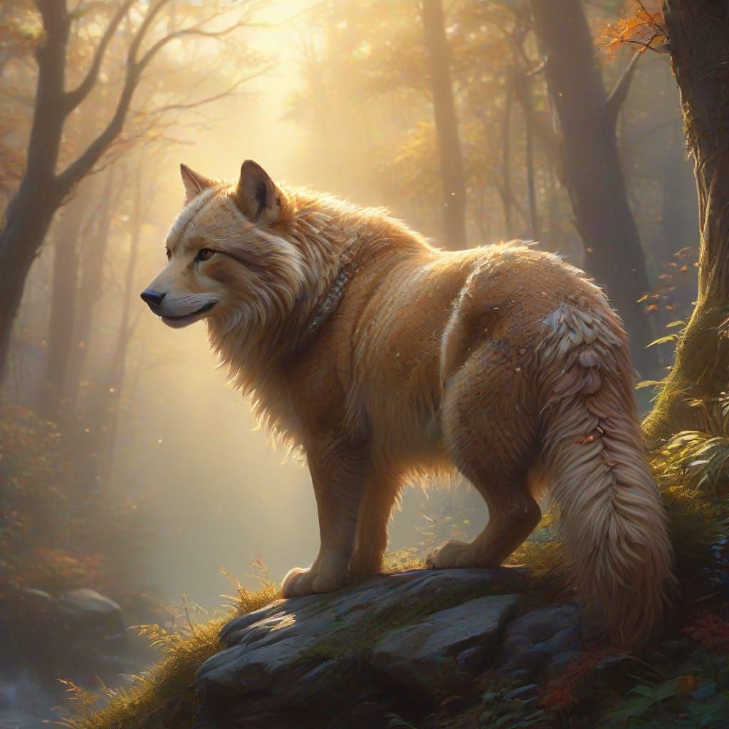 Mystical Creature in Dreamy Forest, Digital Art