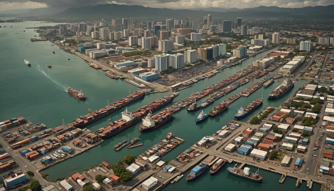 Kingston Harbor Aerial View: Hyperrealistic Digital Painting