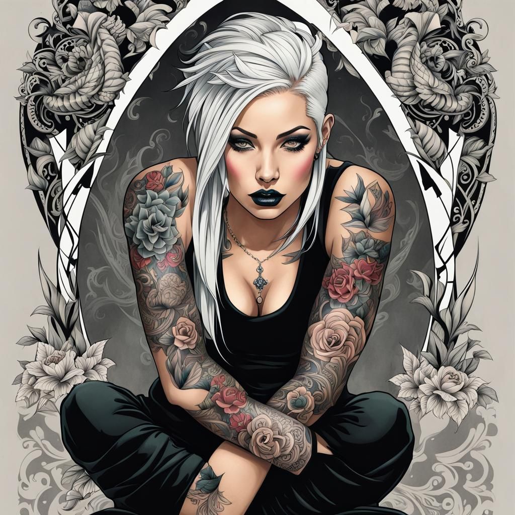 Tattoo Style Woman with Platinum Hair