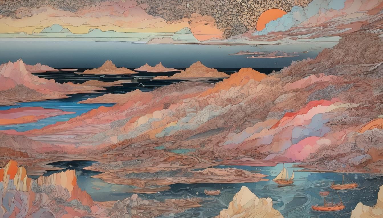 Australian Aboriginal Seascape Sunset in Bauhaus Style