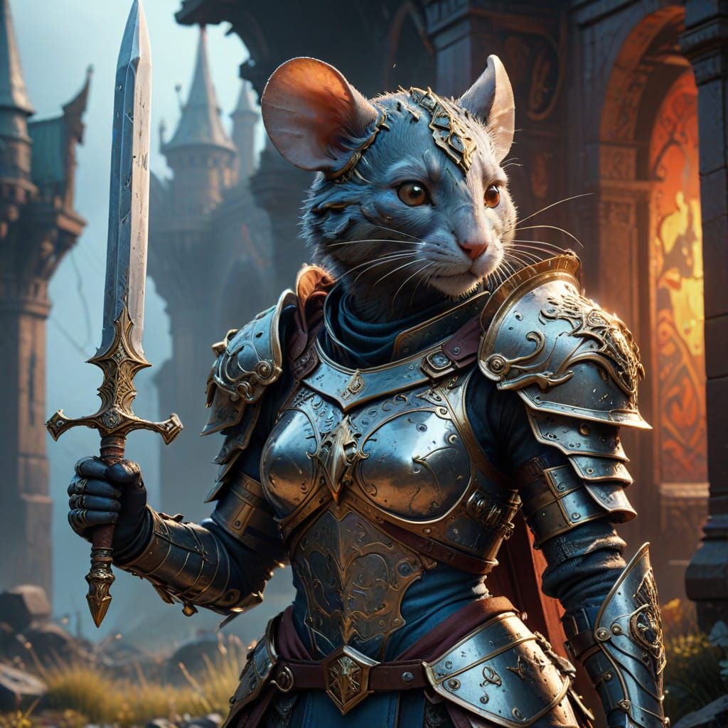 Medieval Mouse Warrior Princess in Plate Armor