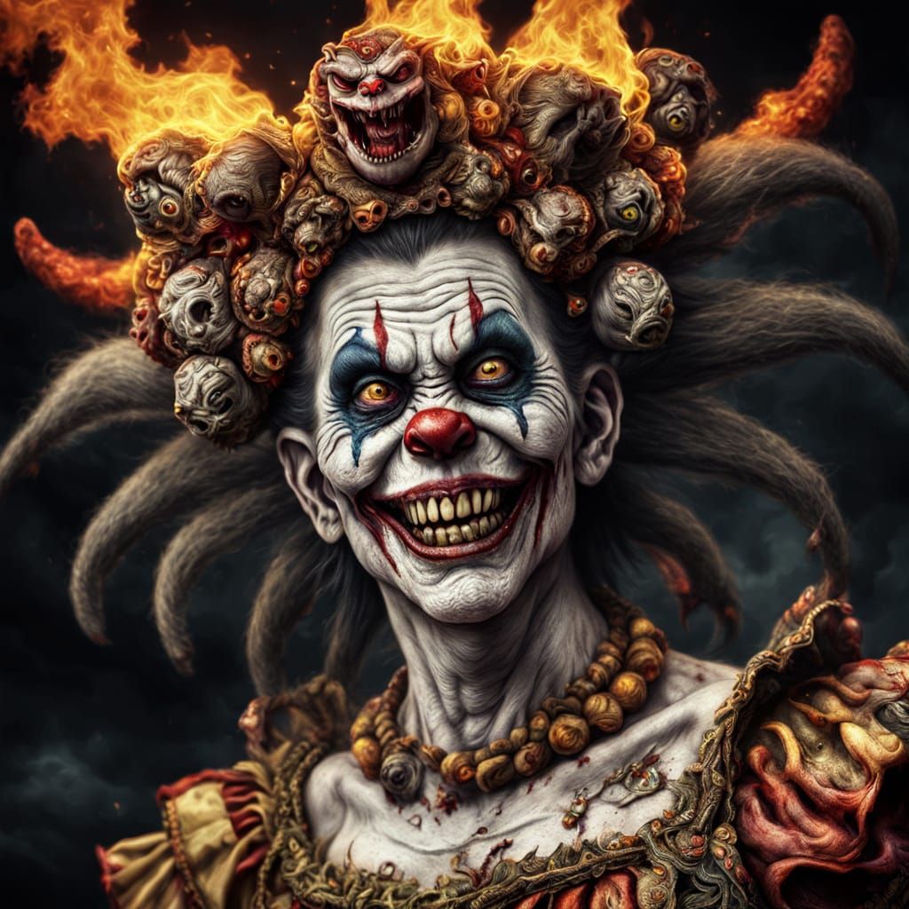 Cyberpunk Horror Goddess with Massive Bosom and Flaming Halo