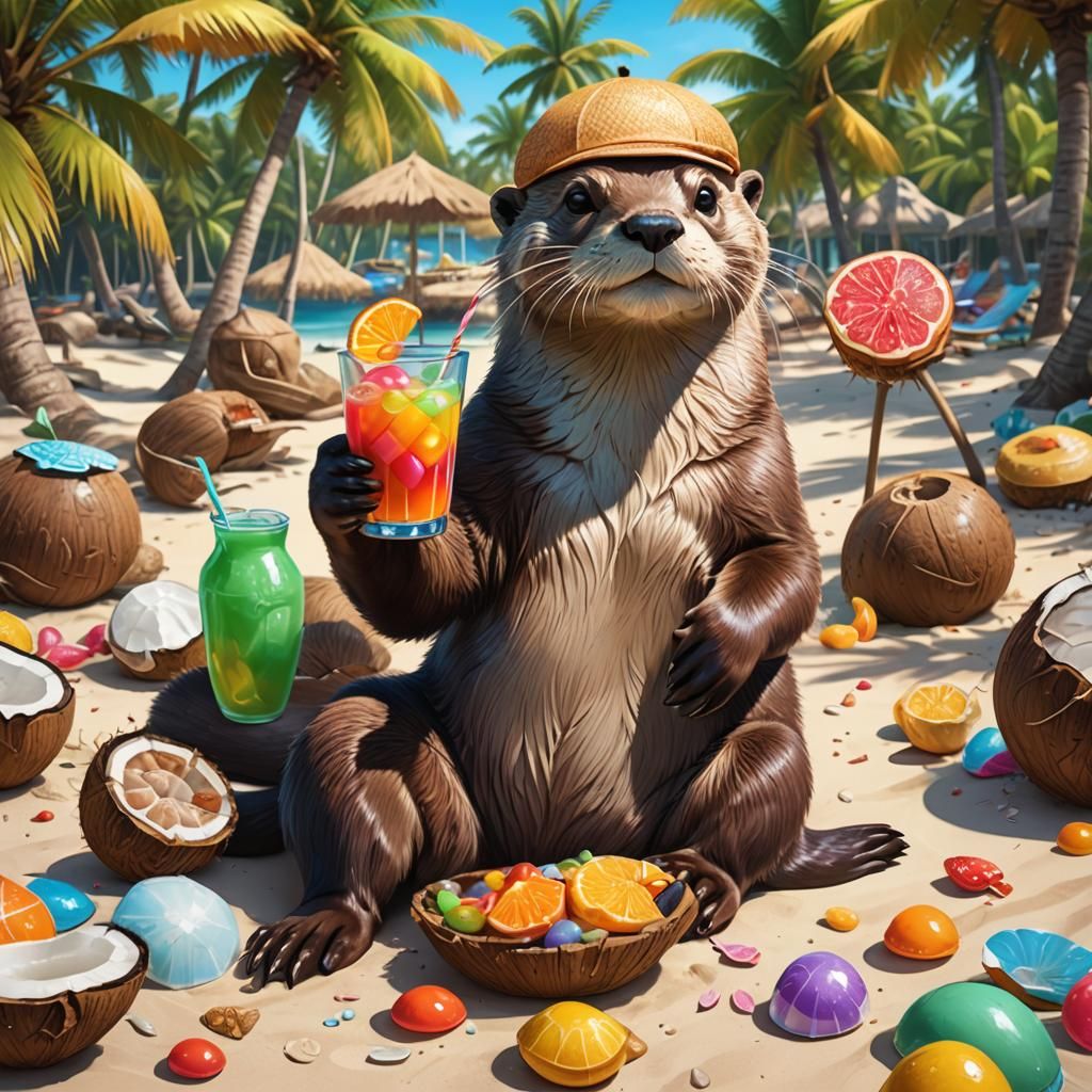 Friendly Otter on a Beach in Candy Art Style