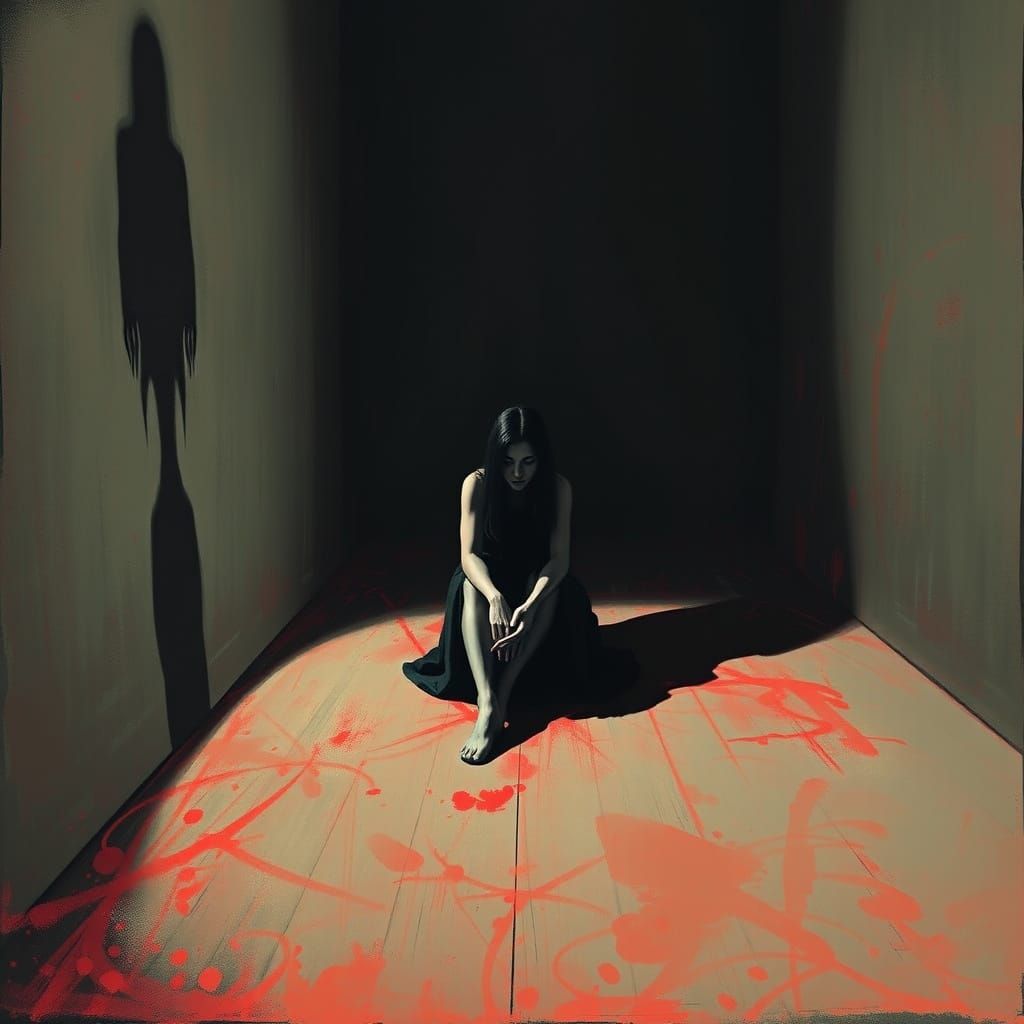 Afraid Woman in Shadows: A Bold and Eerie Portrait