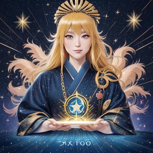 Blonde Tarot Reader in Anime-Inspired Celebration