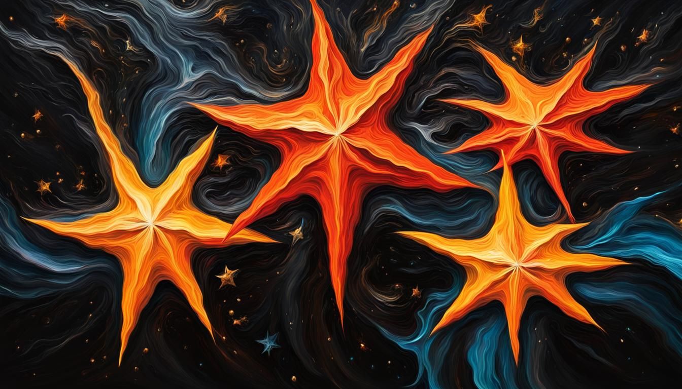 Vivid Impasto Stars Spinning in a Black Void