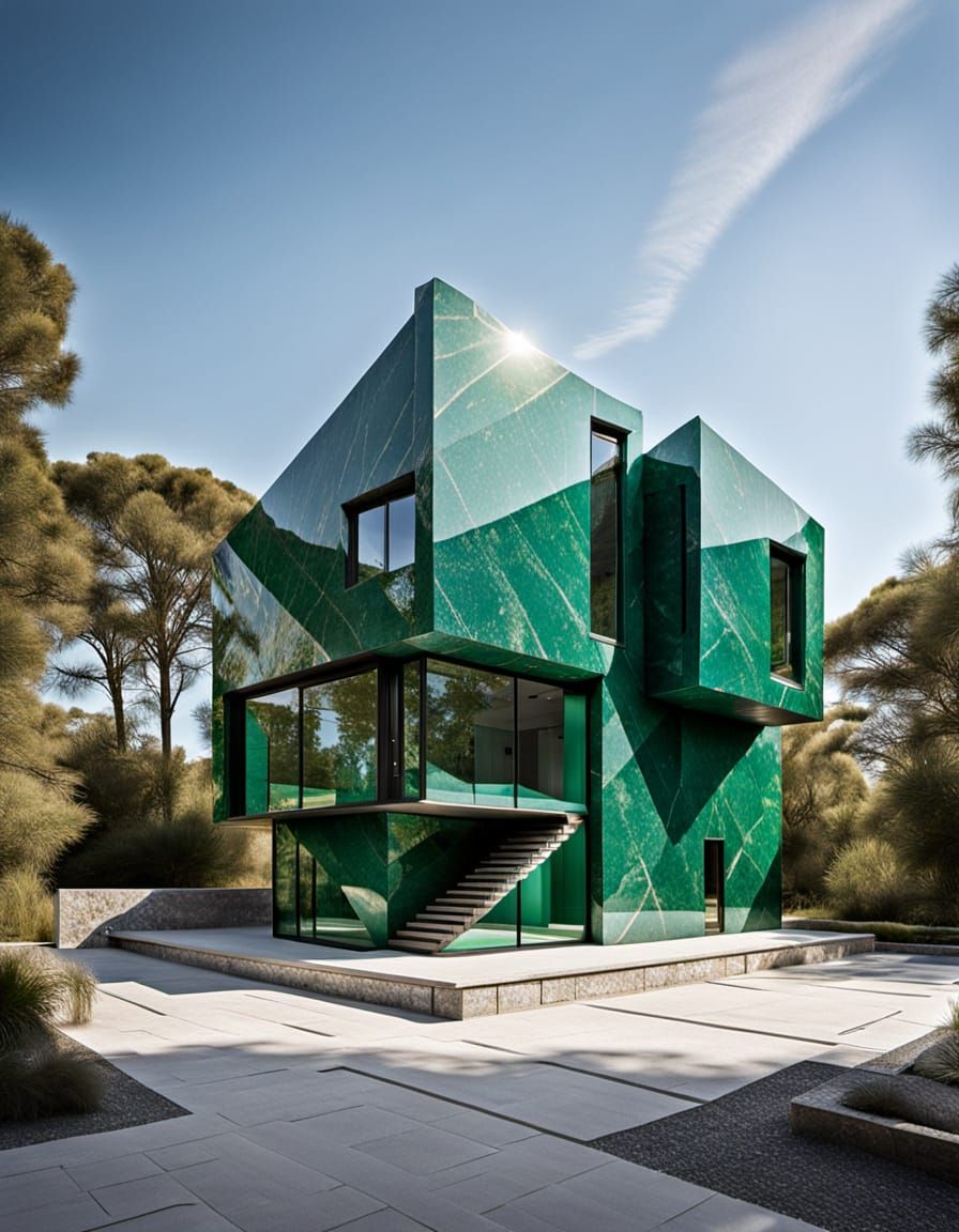 Giant Emerald Gemstone Houses on Bauhaus Marble