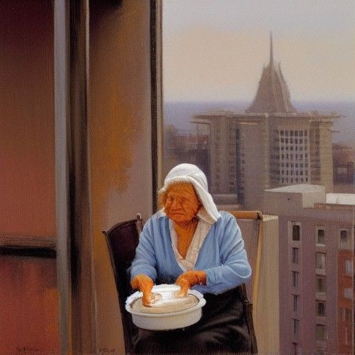 Old Woman's Milk Bath: Surreal Oil Painting