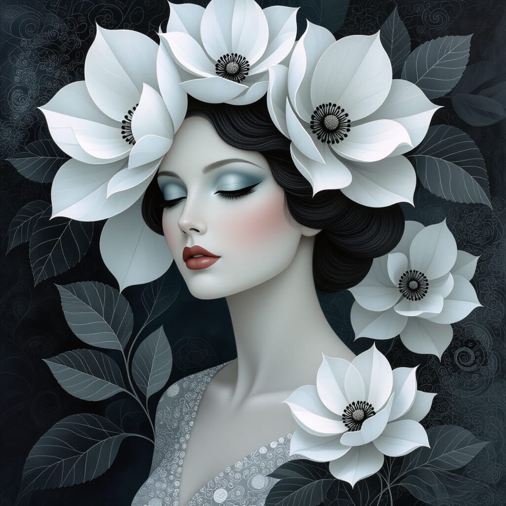 Elegant Floral Portrait Fusion in Watercolor Style