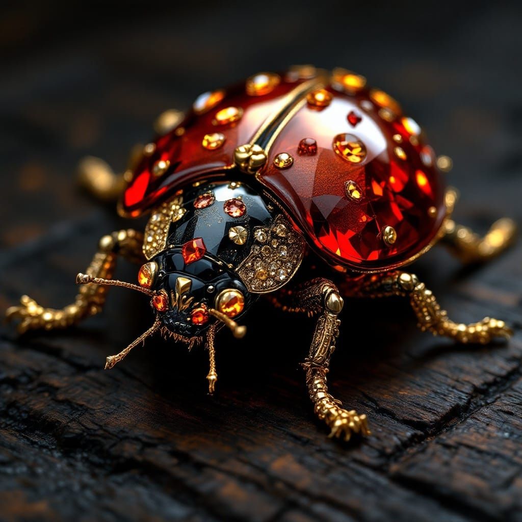 Glass Ladybug with Gold and Gems