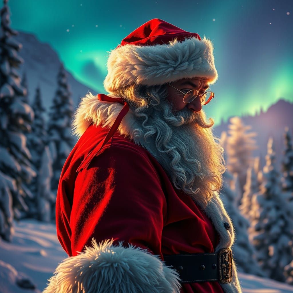 Surreal Winter Santa Claus Portrait in Cyberpunk Art Style