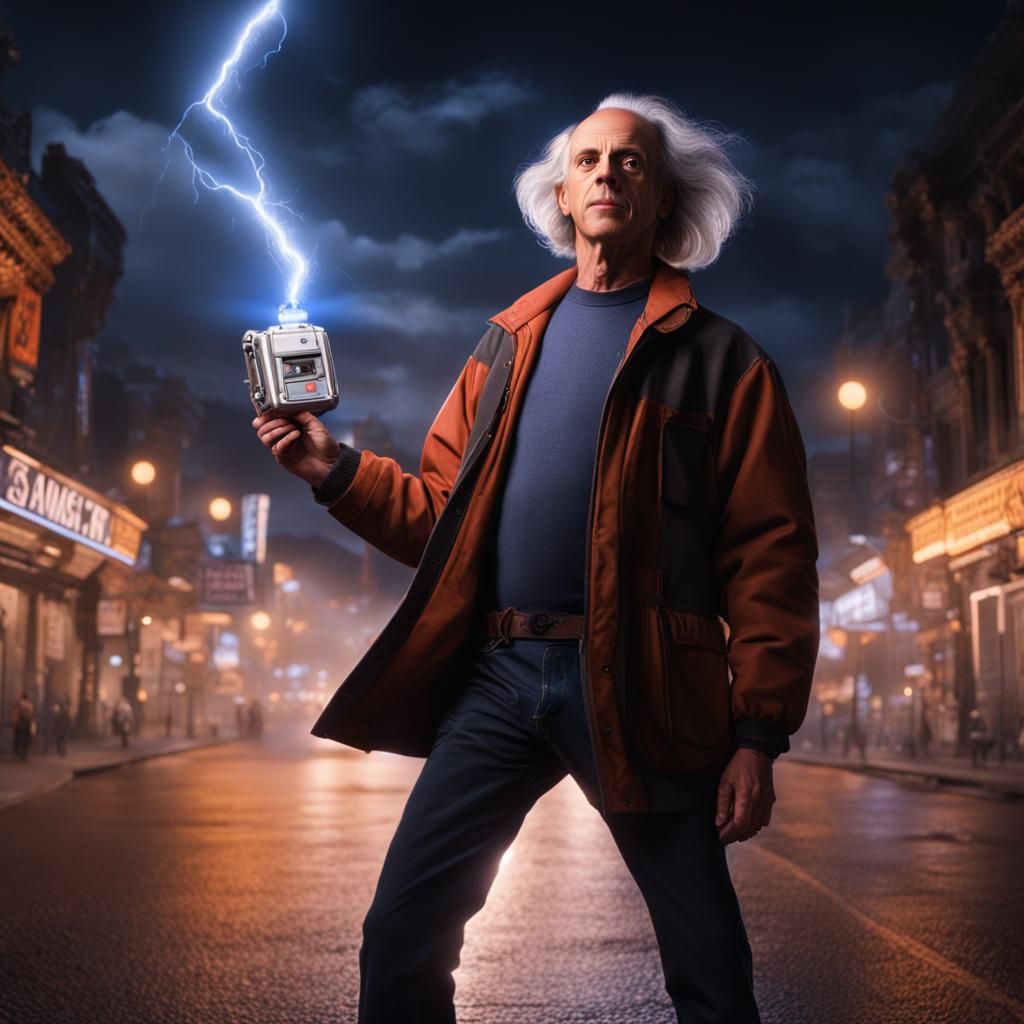 Doc Brown Holding Flux Capacitor: Digital Matte Painting