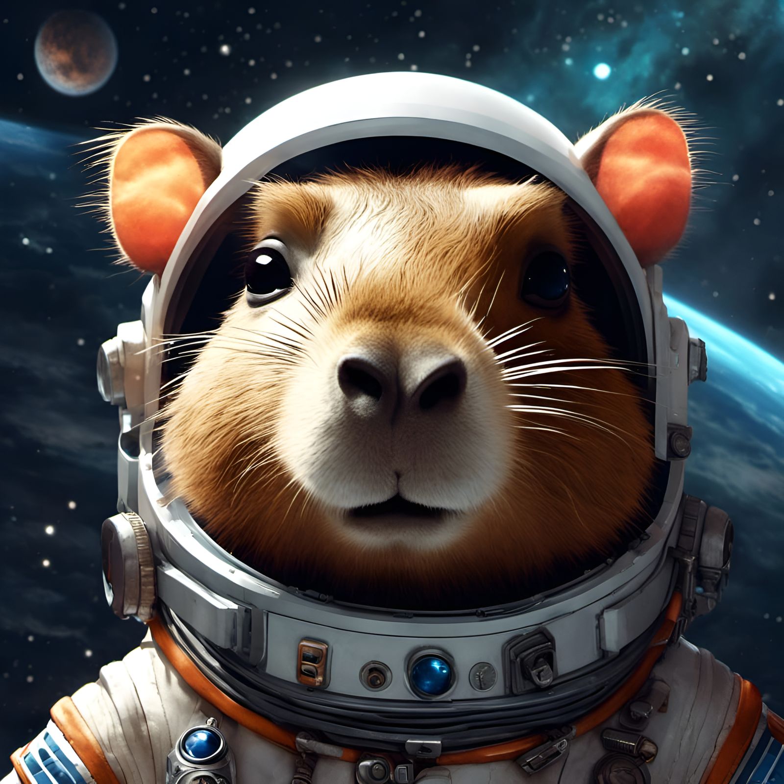 Chibi Capybara Astronaut Portrait in Space