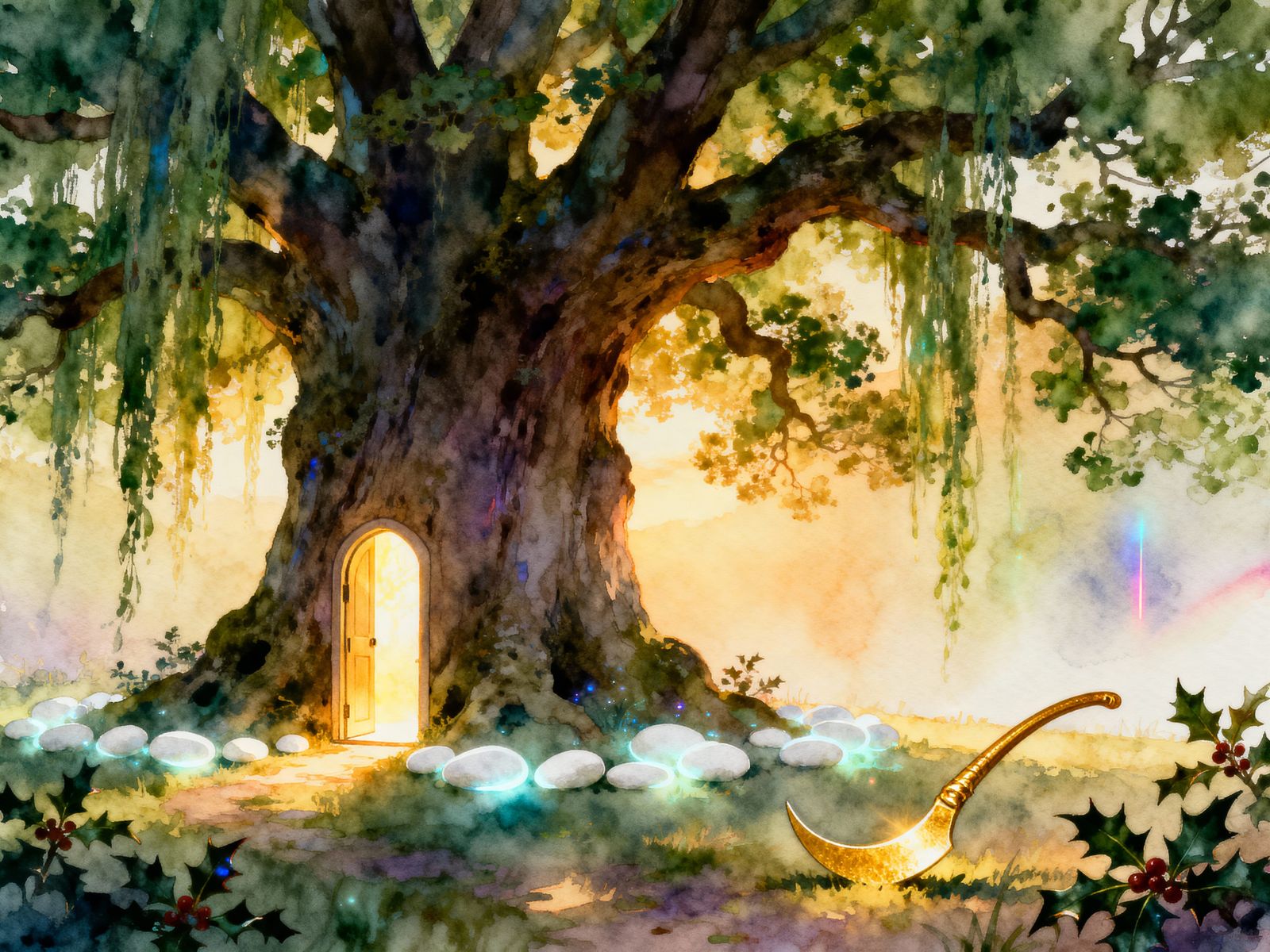 Magical Tree Doorway with Druid Relics