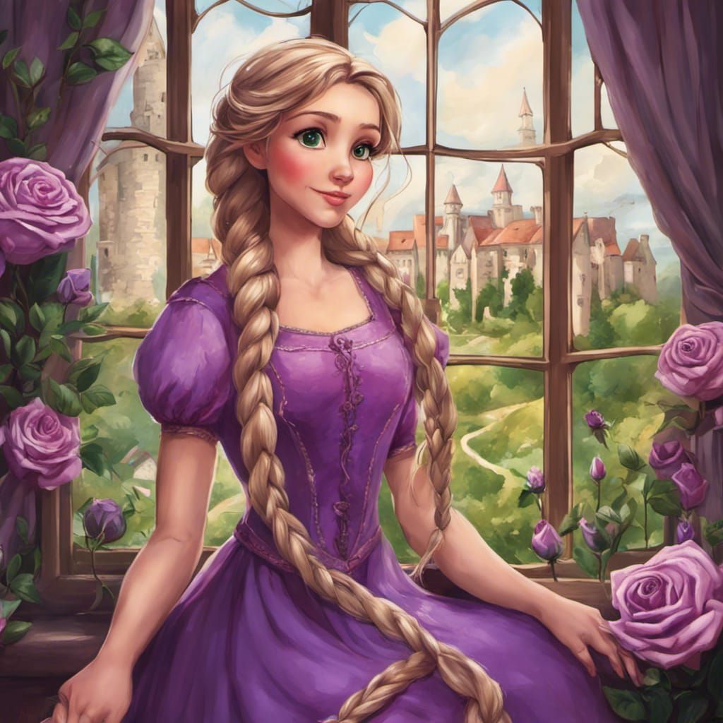 Rapunzel with Long Braid in Medieval Setting