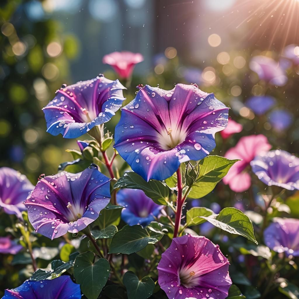 Shining Morning Glories in Natural Light Photography