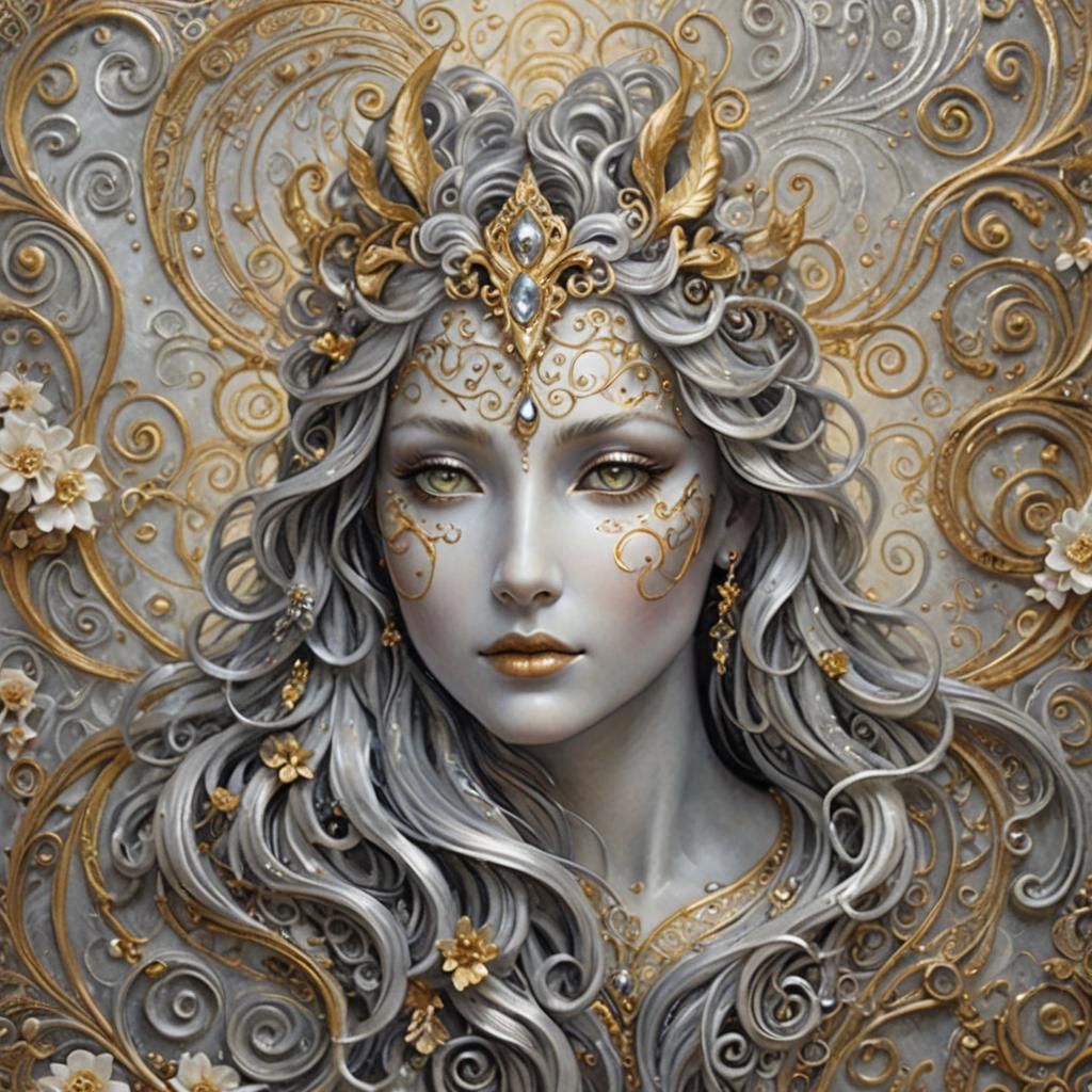 Mystical Unicorn Face with Swirls and Filigree