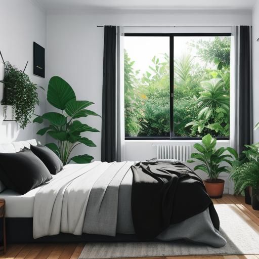 Black Bedroom with Plants in Professional Photography
