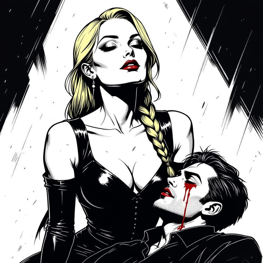 Vampire in Gritty Black and White Comic Style