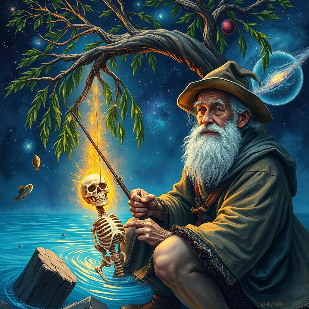 Cosmic Fisherman Reeling in a Skeleton