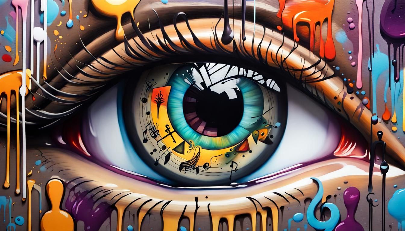 Eye with Musical Reflections in Graffiti Art