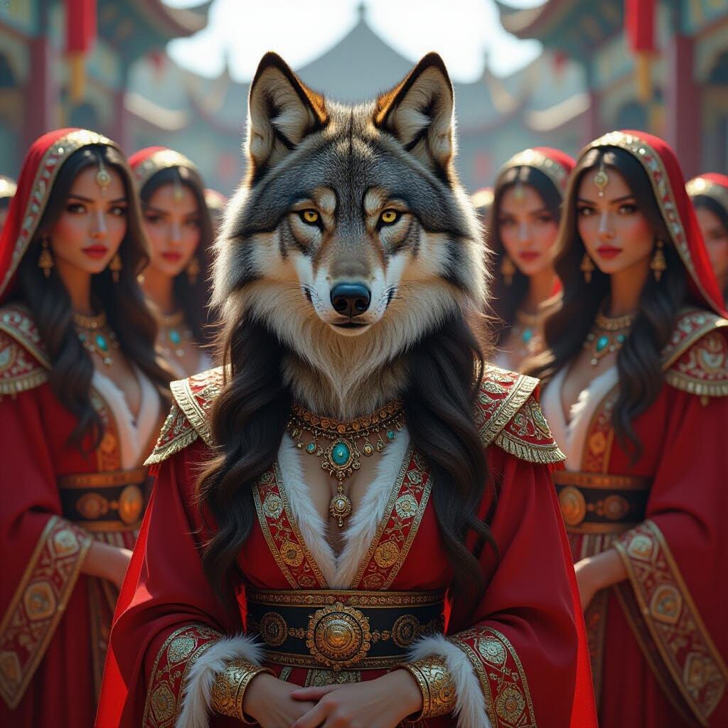 Asena: Majestic Goddess of Wolves in Gold