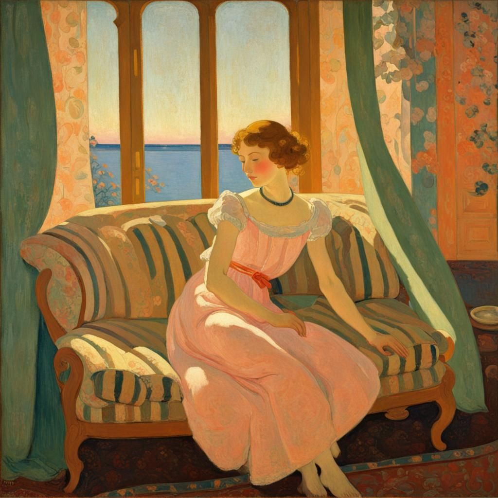 The young woman on the couch