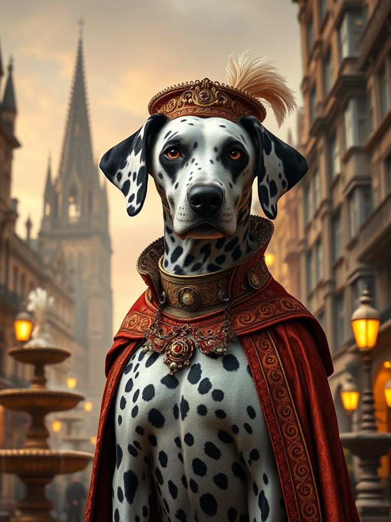 Regal Renaissance Dalmatian in Majestic Cityscape