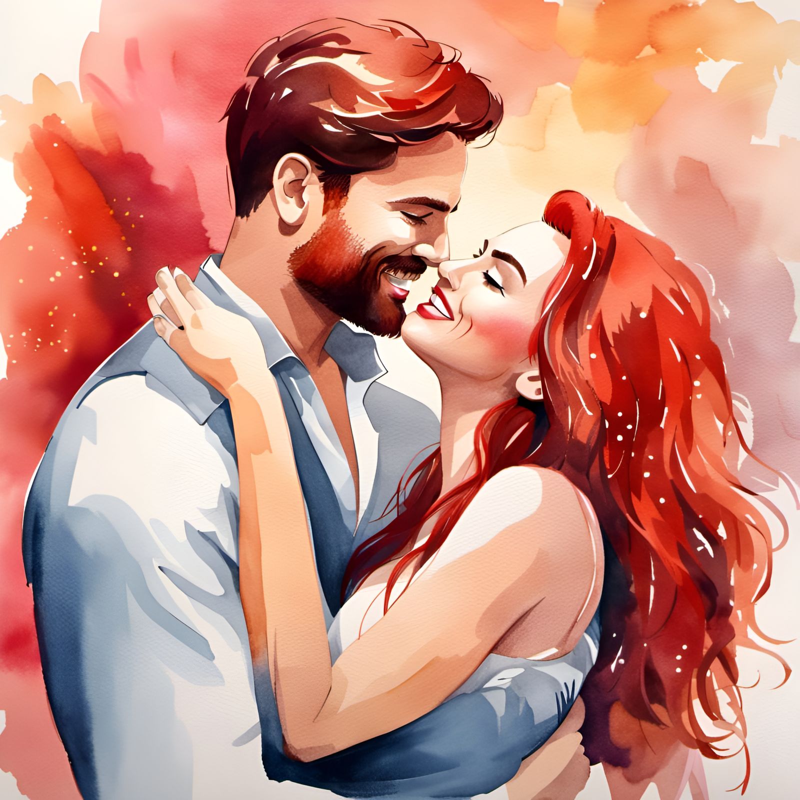 Romantic Couple Portrait in Watercolor Naive Style