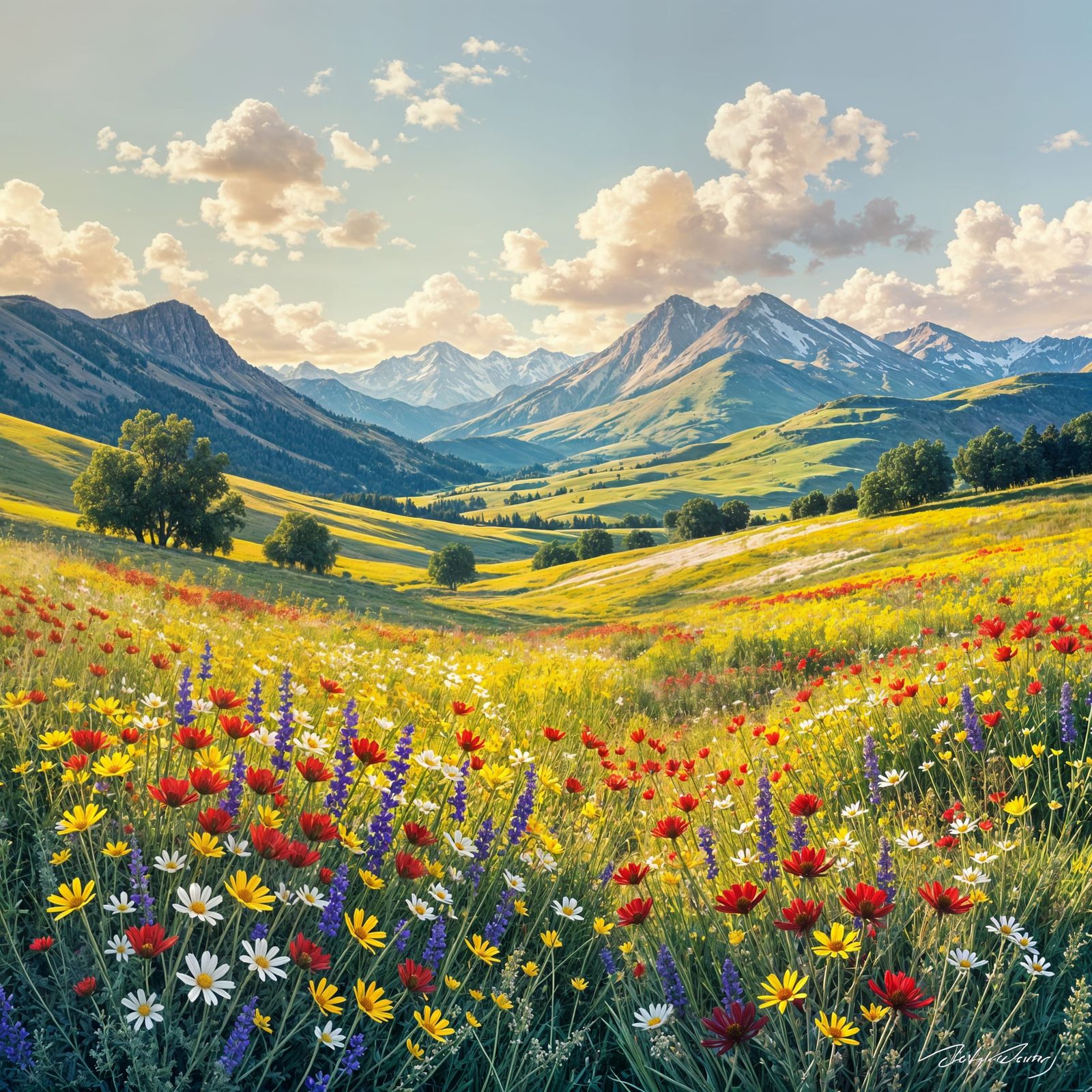 Wildflower Meadow with Mountain Backdrop