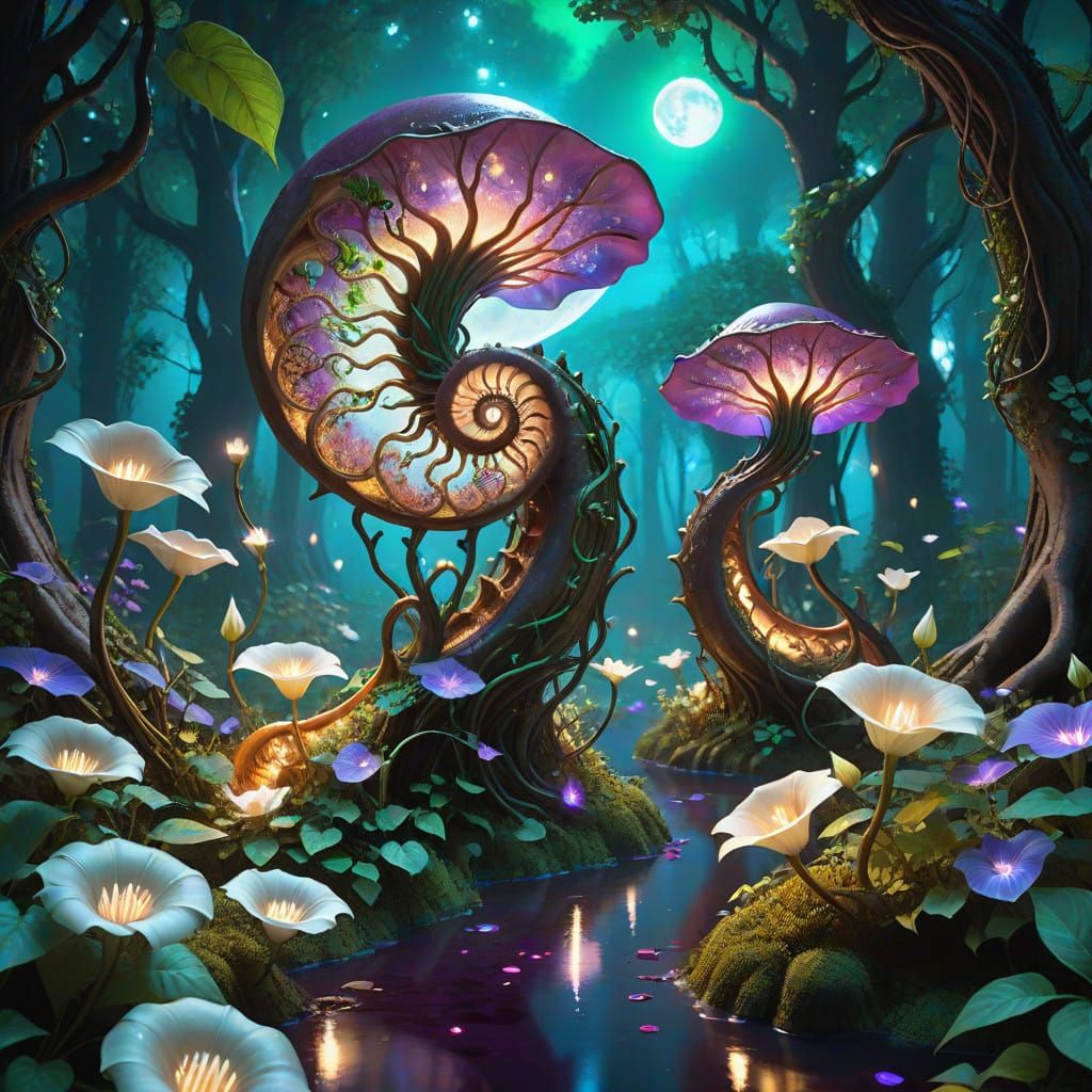 Mystical Forest Under a Blood Moon