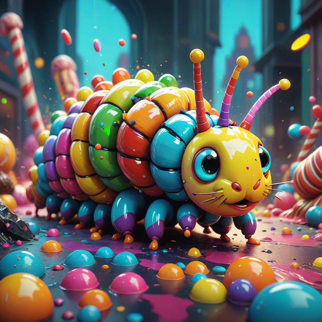 Vibrant Candy Caterpillar in Whimsical Mid-Shot