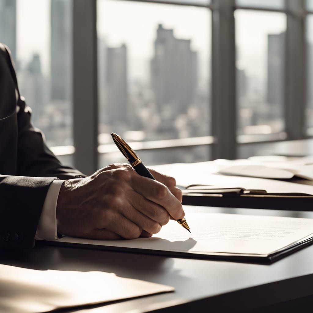 Signing a Contract with Gold Pen in Modern Office