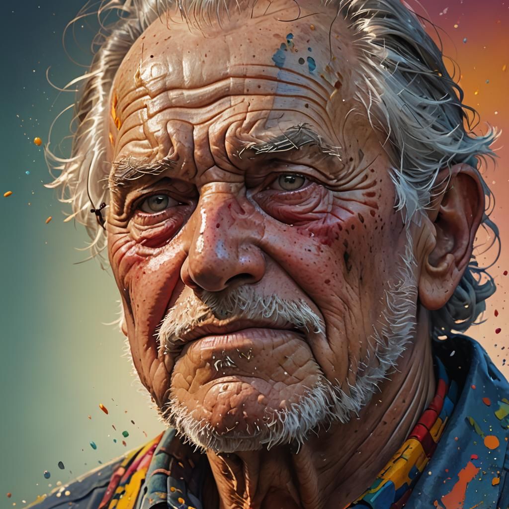 Hyperrealistic Portrait of a Grandfather in Splash Art Style