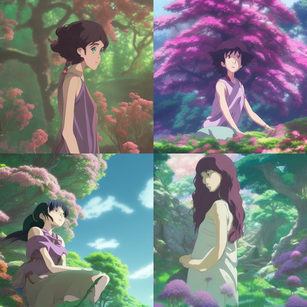 Serenely Blooming Dryad in Vibrant Floral Wonderland