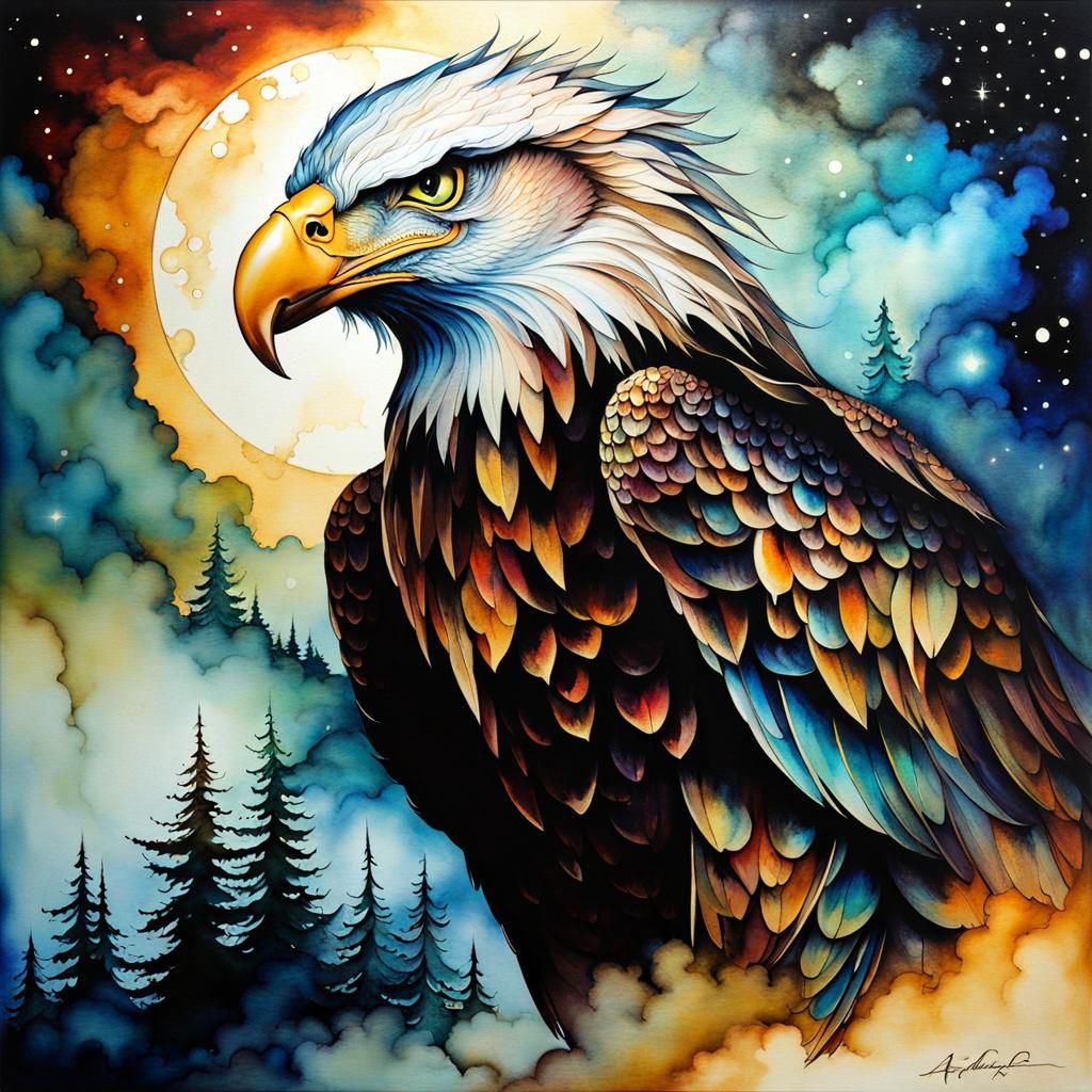 Majestic Eagle Soaring Through Nostalgic Galaxy