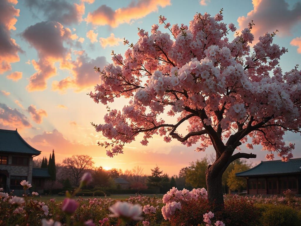 Blooming Cherry Tree in Vermeer Style