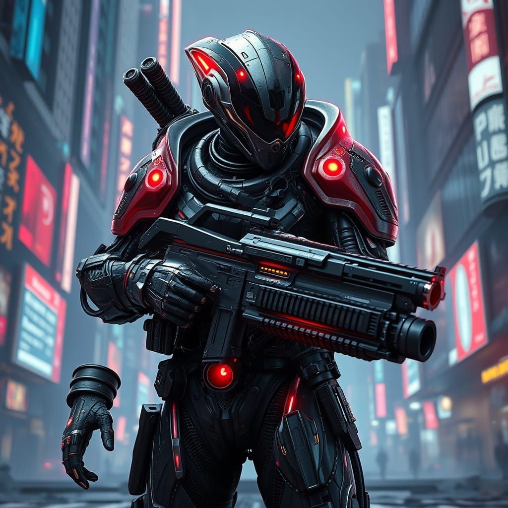 Cyberpunk Bounty Hunter in Dystopian Metropolis