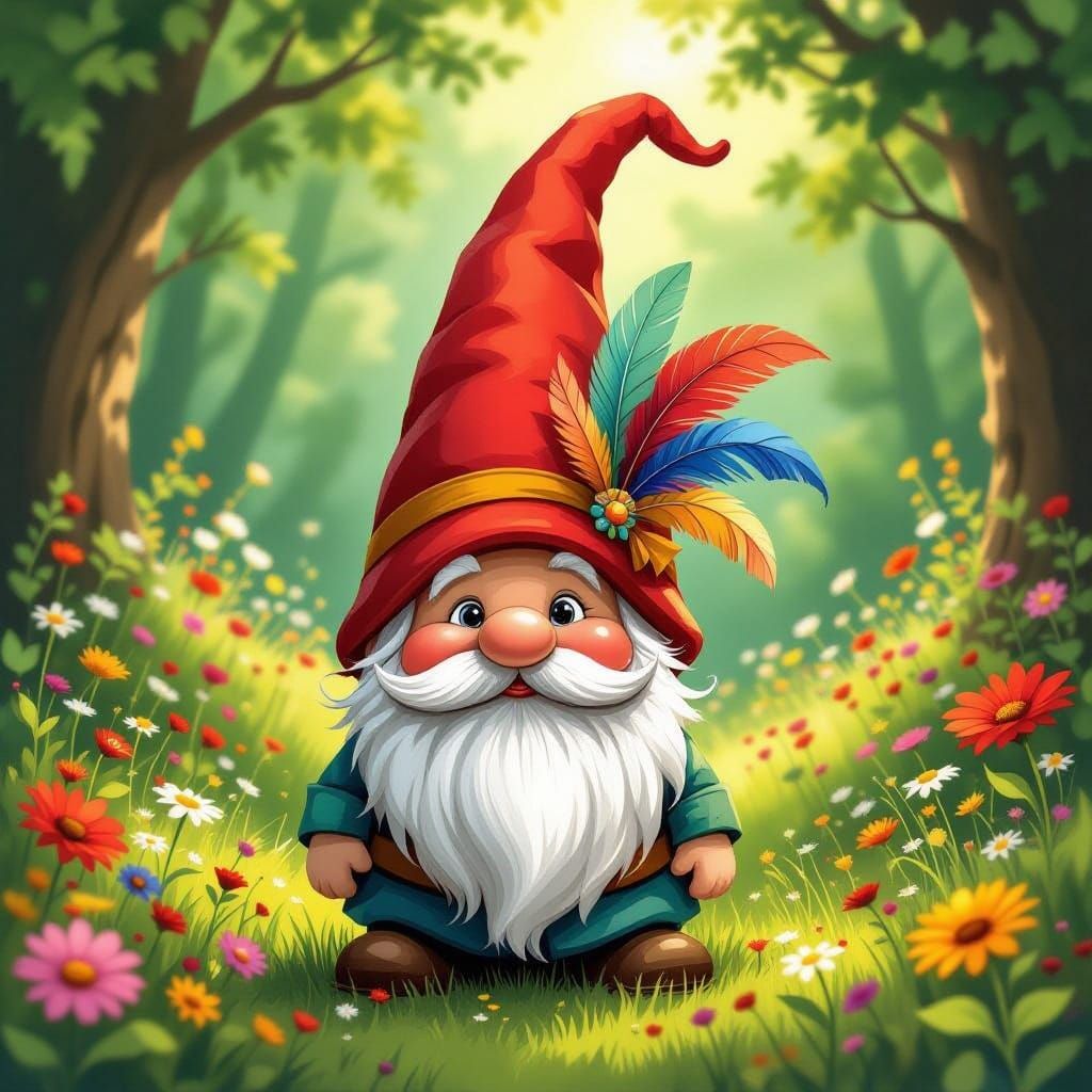 Whimsical Garden Gnome in Exaggerated Style