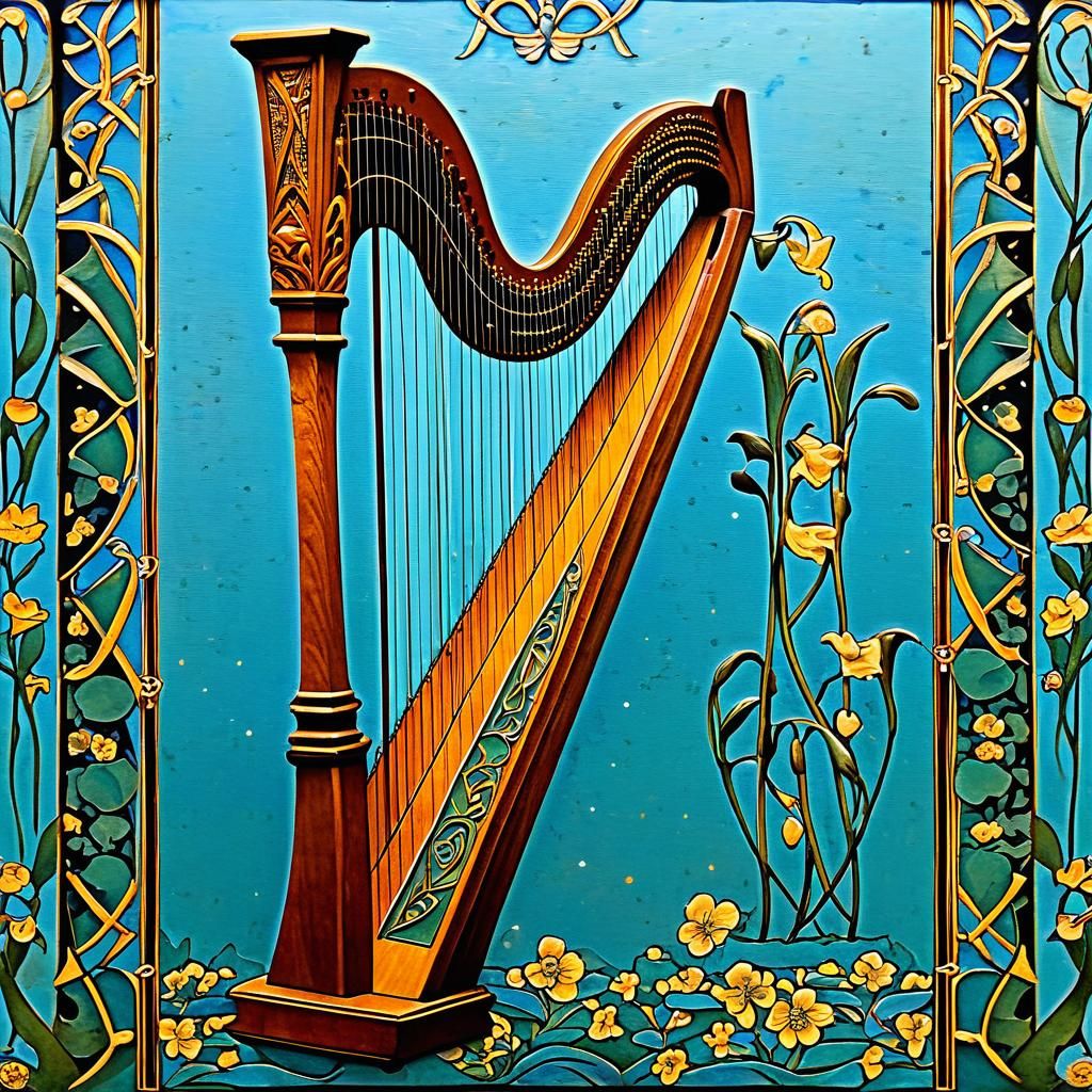 Art Nouveau Welsh Harp Illustration